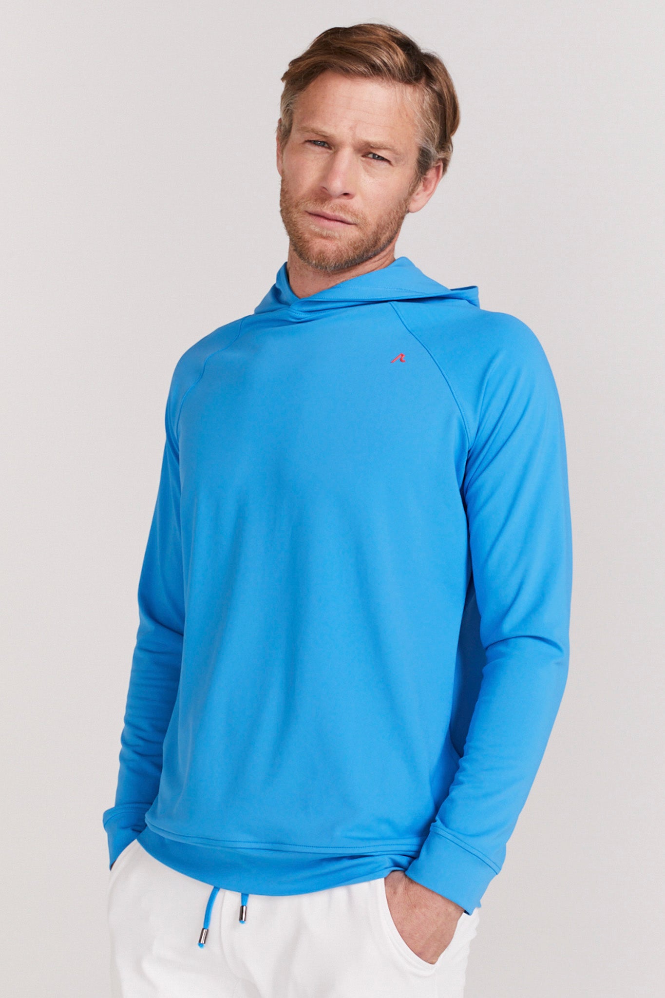 Redvanly Mens Hoodie Large Blue Larkin Golf Athletic top Performance Lounge Kangaroo