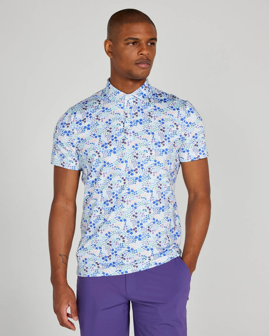 Rhodes Polo in Bright White/Blue Multi