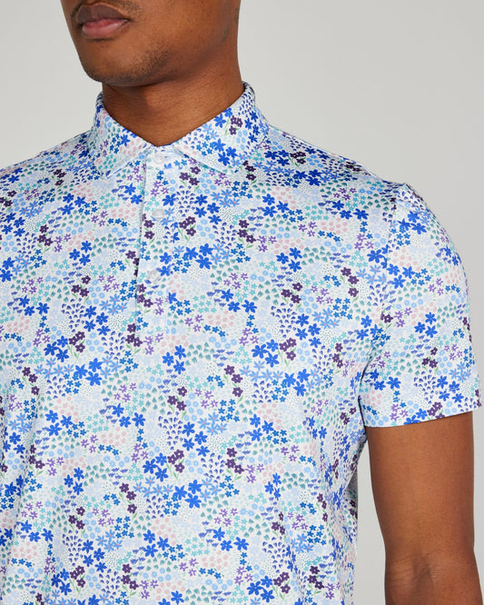 Rhodes Polo in Bright White/Blue Multi