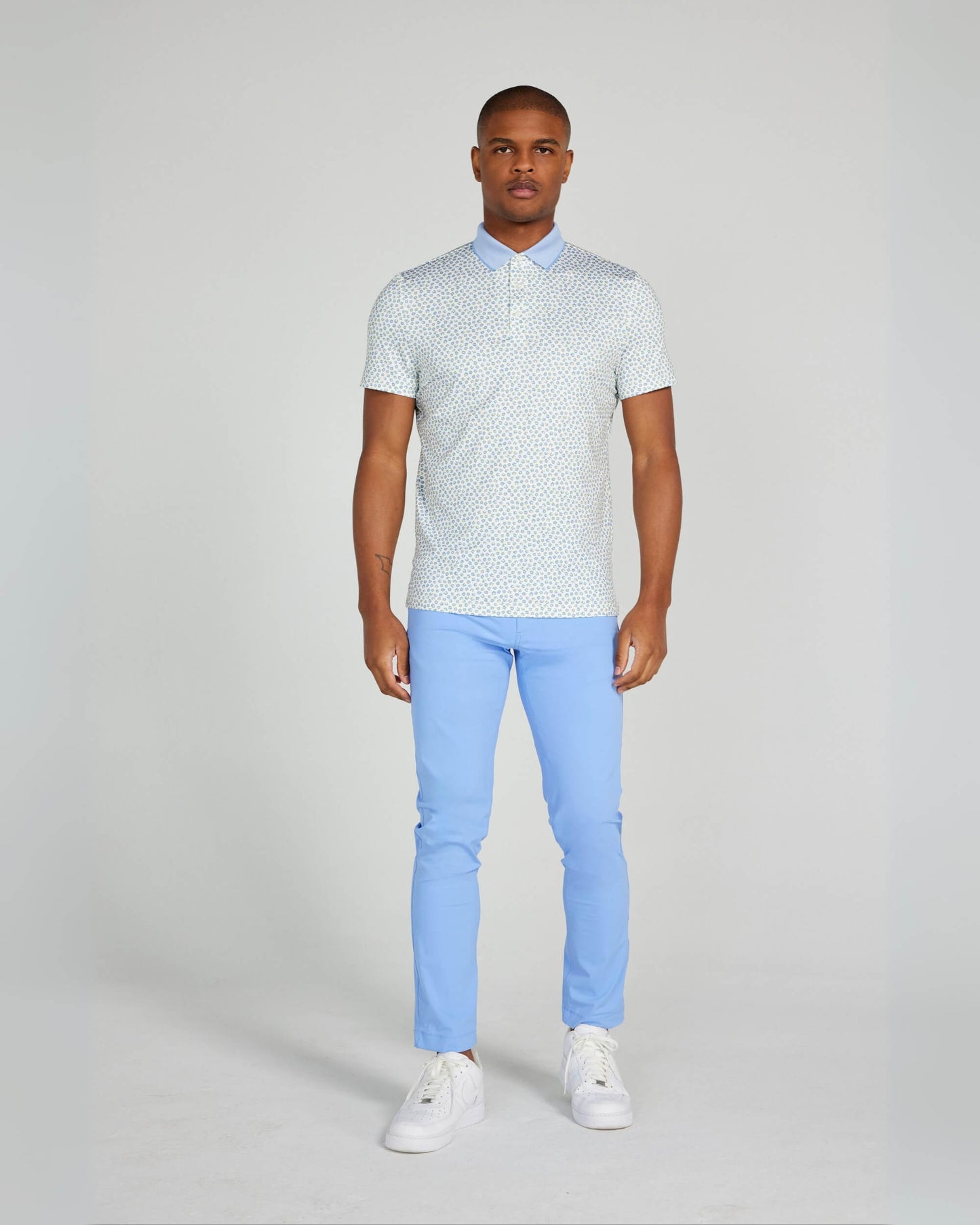 Windsor Polo in Bright White/Blue Multi