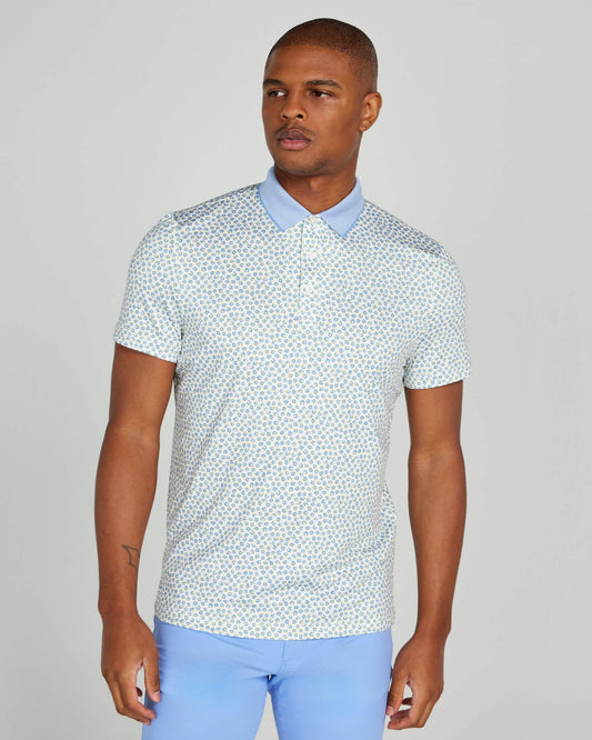 Windsor Polo in Bright White/Blue Multi